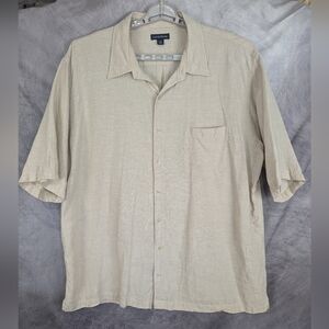 Lands End 2XL 100% Linen Button Down Shirt In Tan CRUISE READY